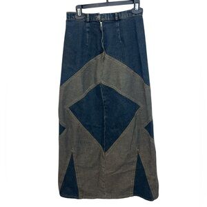 Vintage Patchwork Denim Maxi Skirt Western Cowgirl  Womens XS